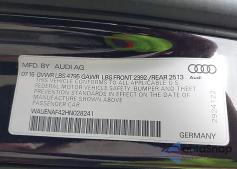 2017 Audi A4 2.0T Premium from USA, damaged, VIN WAUENAF42HN028241
